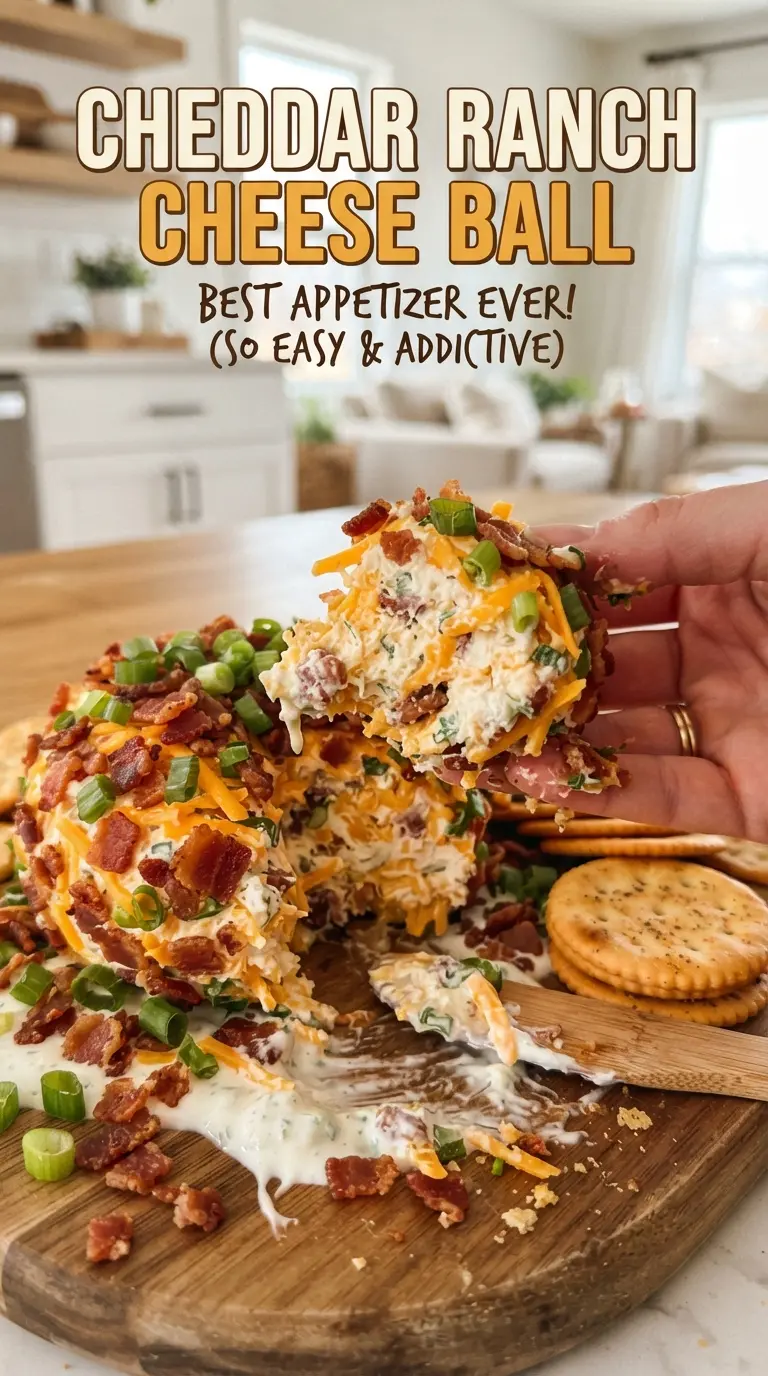 Cheddar Ranch Cheese Ball creamy crunchy savory