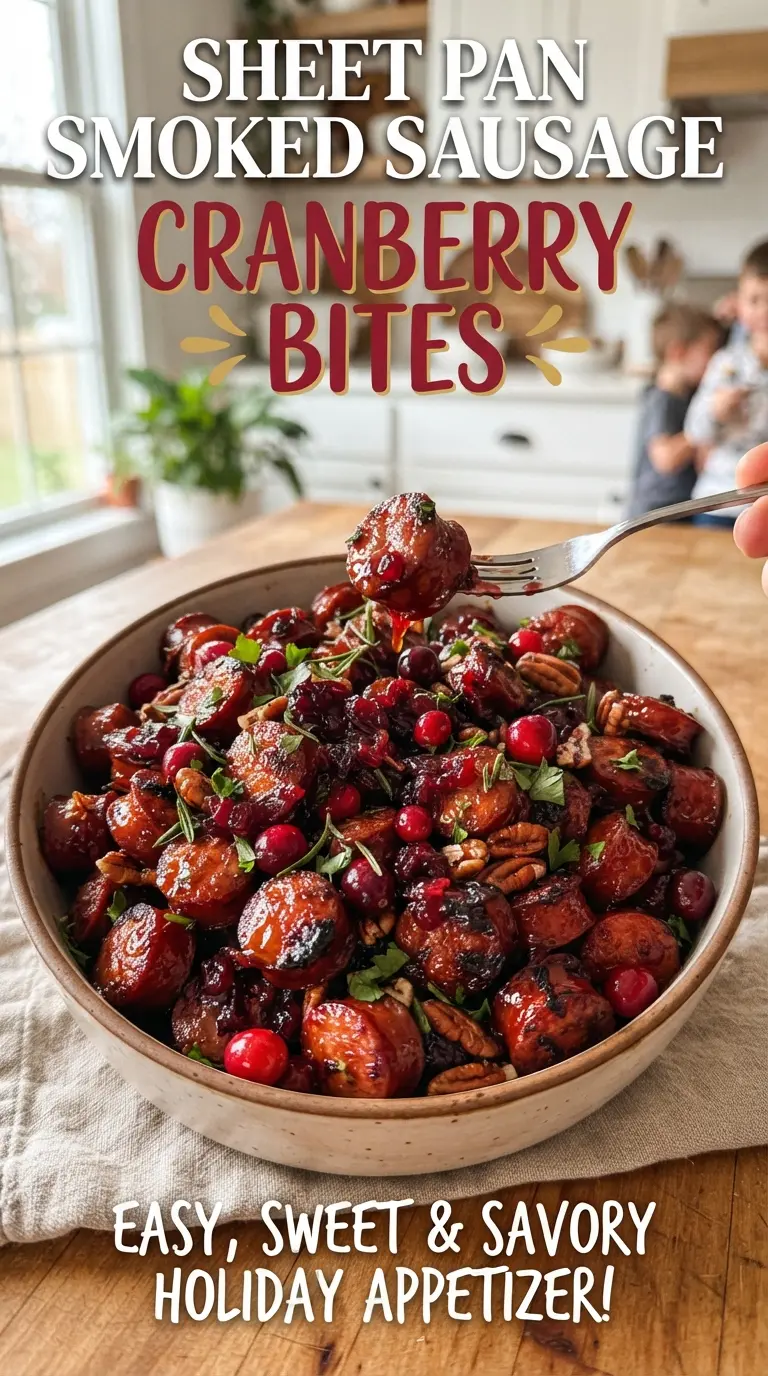 Sheet Pan Smoked Sausage Cranberry Bites sticky glazed appetizer